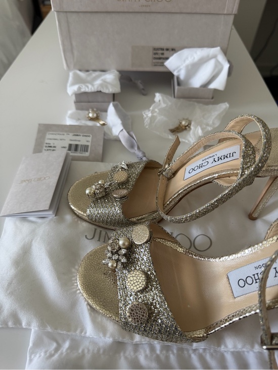 Jimmy Choo Shoes - Jimmy Choo Gold Jeweled Ankle-Strap Sandals
